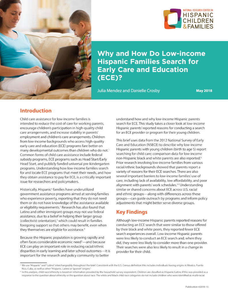 Cover of Hispanic Families Search for Early Care and Education PDF