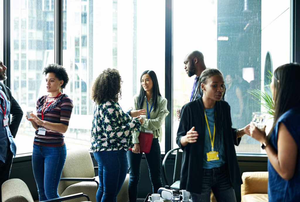 People mingling in a professional setting